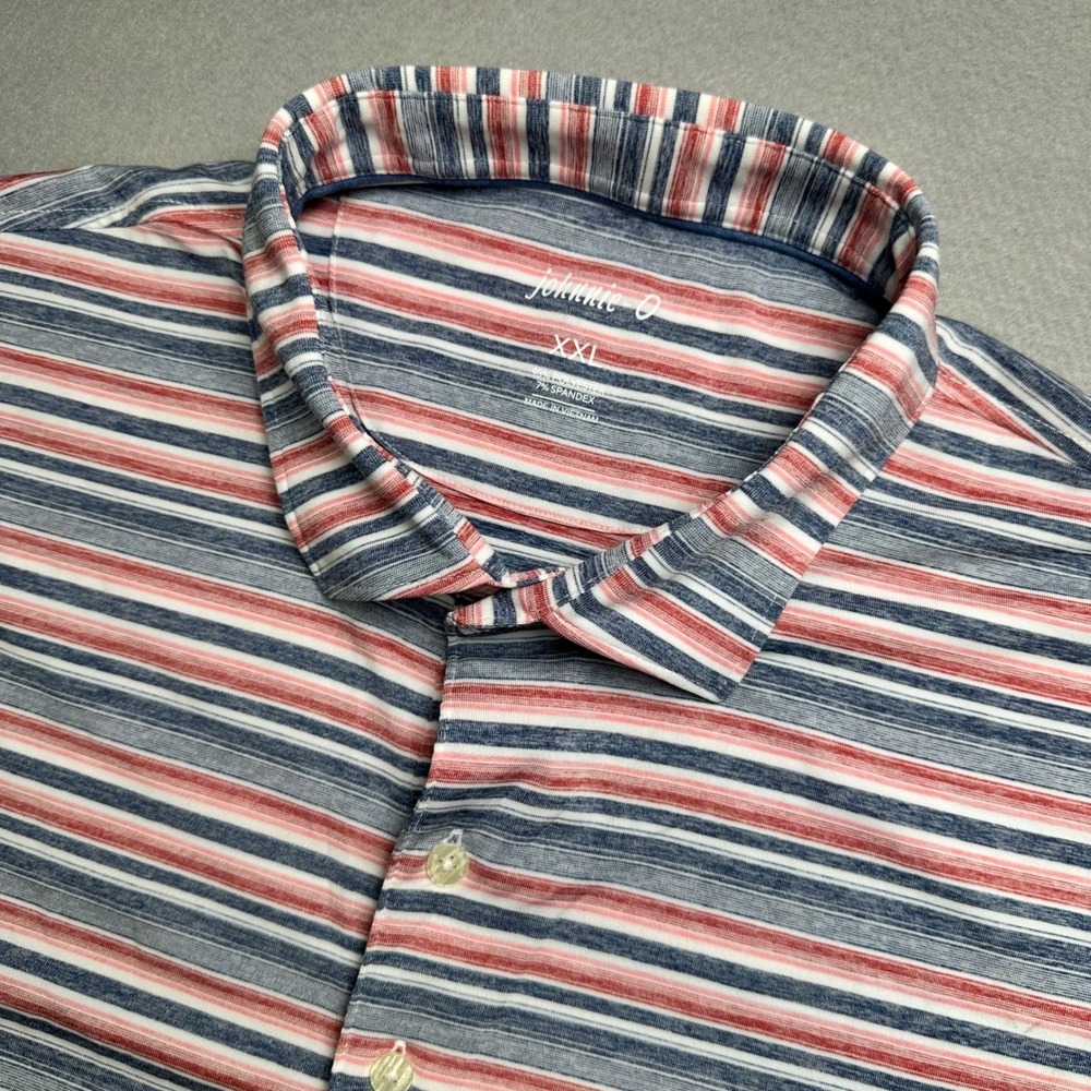 johnnie-O Polo Shirt Mens XXL Red White Blue Striped Performance Short Sleeve